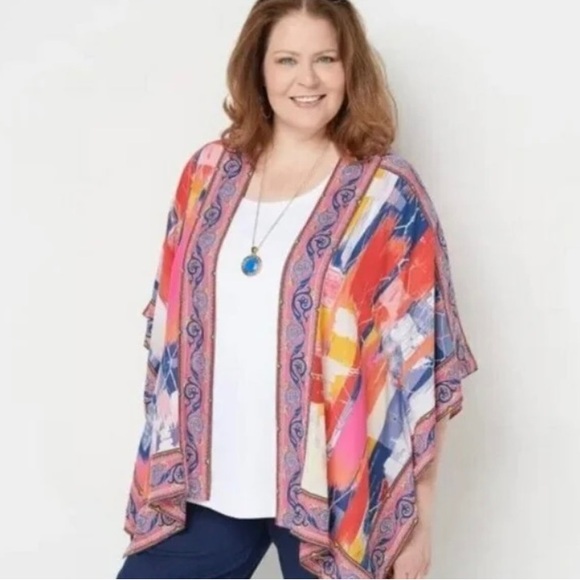 Tolani Boho Southwestern Water Color Border Print Kimono 100% Modal. - Picture 1 of 9
